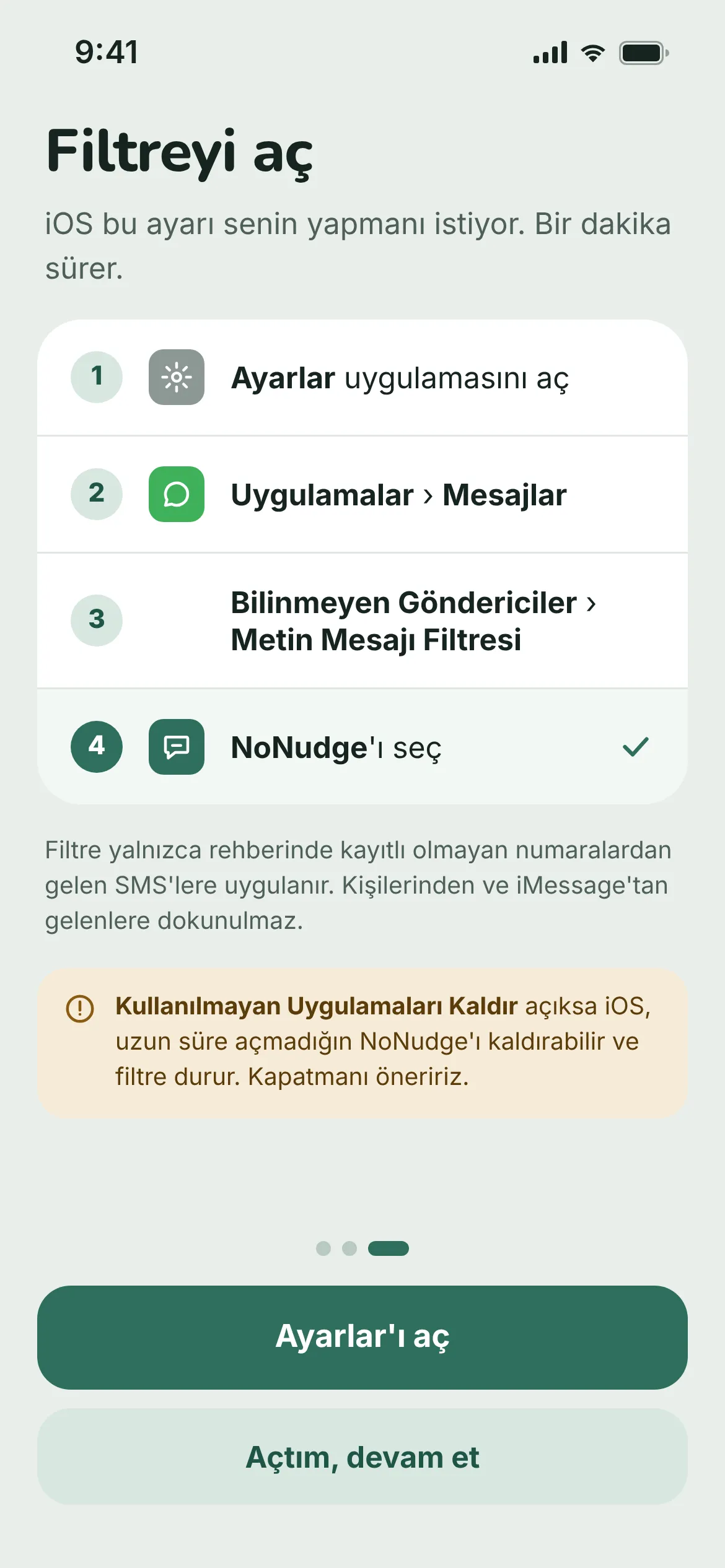 NoNudge kurulum adımları ekranı